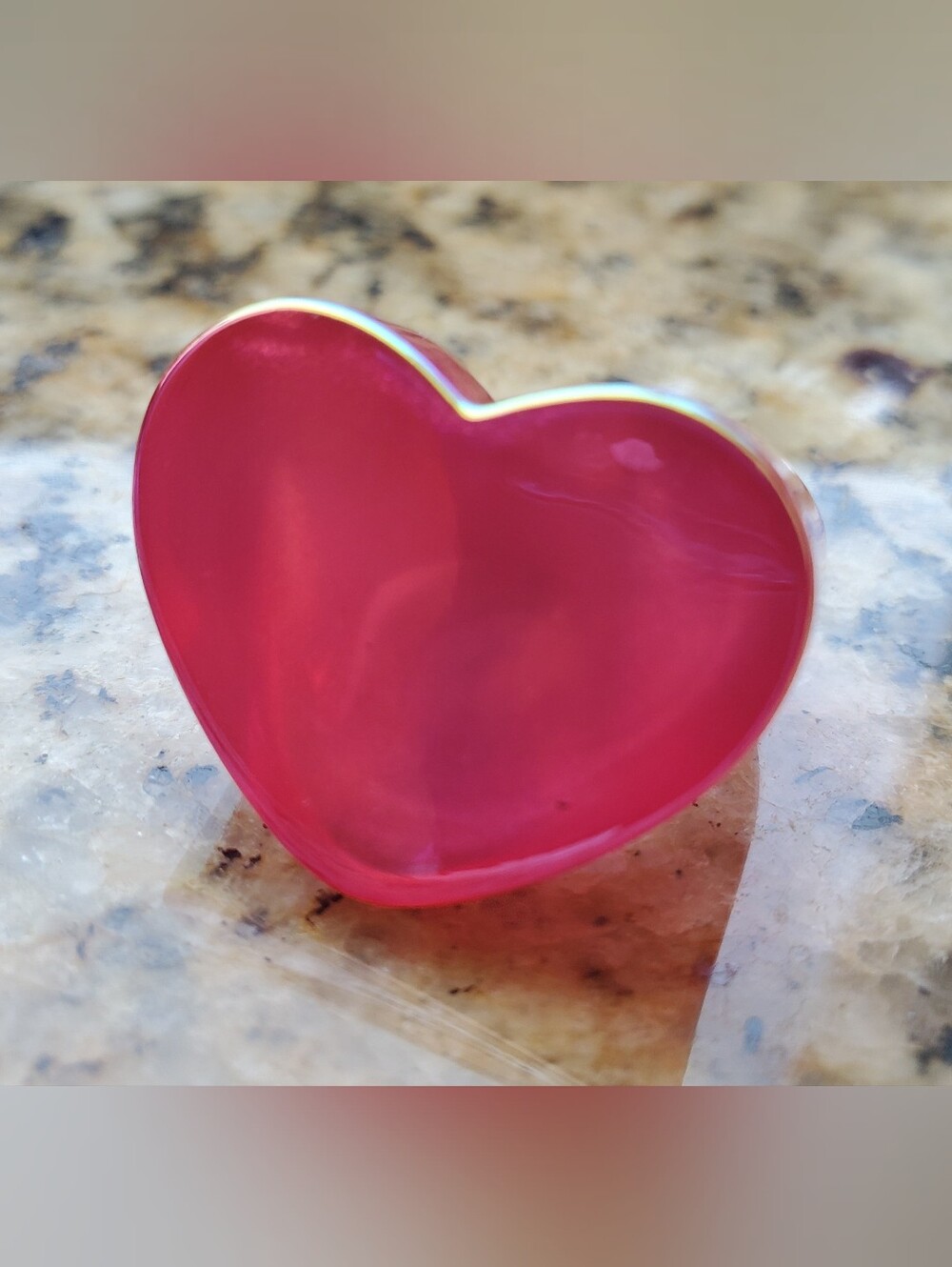 Pink Heart Iridescent Resin Ring